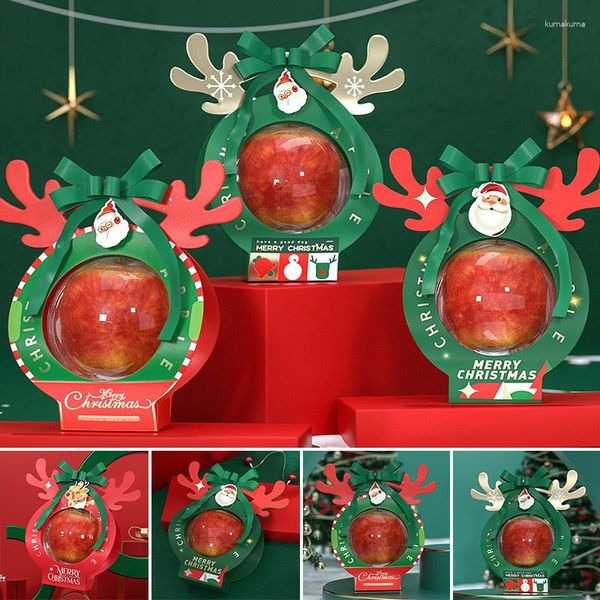 Emballage cadeau Noël Pomme Boîtes Transparent Bonbons Chocolat Emballage Enfants Faveur Xmas Year Party Poignée