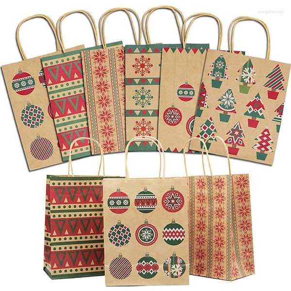 Emballage cadeau Articles de Noël Épaissir le sac Sac à main Emballage alimentaire Papier kraft Carte de vache Shopping Main Carry