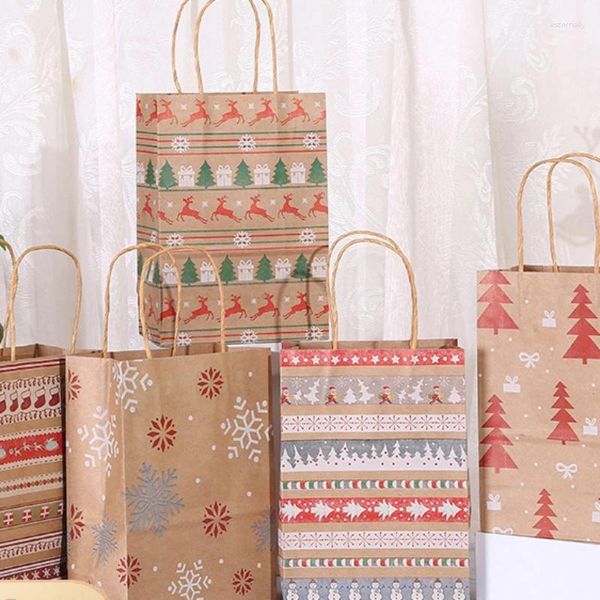 Envoltório de presente Saco de Natal Kraft Papel Dobrável Armazenamento Conveniente Papai Noel Embalagem de Doces Festa Decoração de Casa