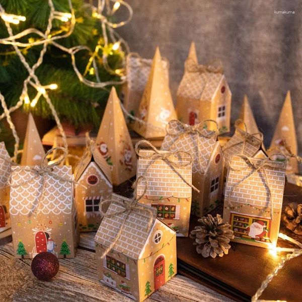 Emballage cadeau Boîtes de Noël Calendrier de l'Avent Maison de pain d'épice Boîte de papier de Noël Année Fournitures d'emballage Sacs d'emballage 24pcs mélangés