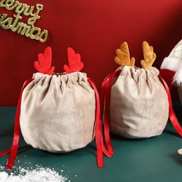 Envoltura de regalo Bolsas de dulces de Navidad Antlers Velvet Draw String Bunny Embalaje Drop Party Decoración 2023 Navidad 220922