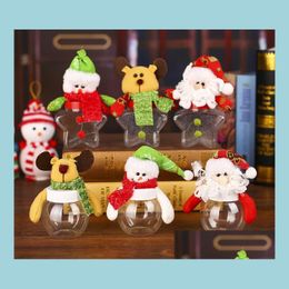 Geschenkwikkel Kerstmis Candy Box Xmas Elk Santa Snowman Bear Dolls Topper Clear Sweet Boxes Container Kids Feestelijk nieuwjaar Party Decor DHQTTTT