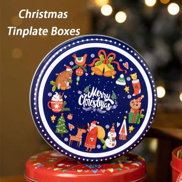 Envoltura de regalo Caramelo de Navidad Lata Redonda Navidad Sellado Tarro Cajas de embalaje Mini Almacenamiento Hojalata Moneda Pendientes Auriculares Embalaje