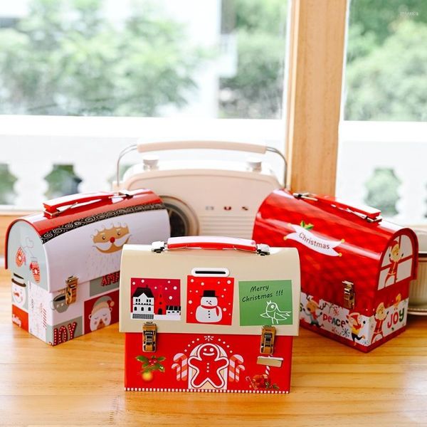 Envoltura de regalo Caja de dulces de dibujos animados de Navidad Decoración para el hogar Santa Muñeco de nieve Elk Hojalata Piggy Bank 2023 Navidad Año Niños Regalos Ornamento