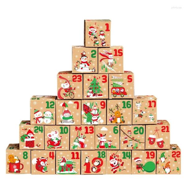 Envoltura de regalo El día de Navidad viene Calendario Caja de dulces 24 unids / set Favores de fiesta Cuenta regresiva Papel Kraft Contenedor de embalaje Cartón