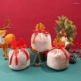 Emballage cadeau Sac de cordon de Noël Emballage Titulaires d'emballage Sacs à main Biscuits au chocolat Bonbons Dessin animé Renne Antler Fournitures de fête