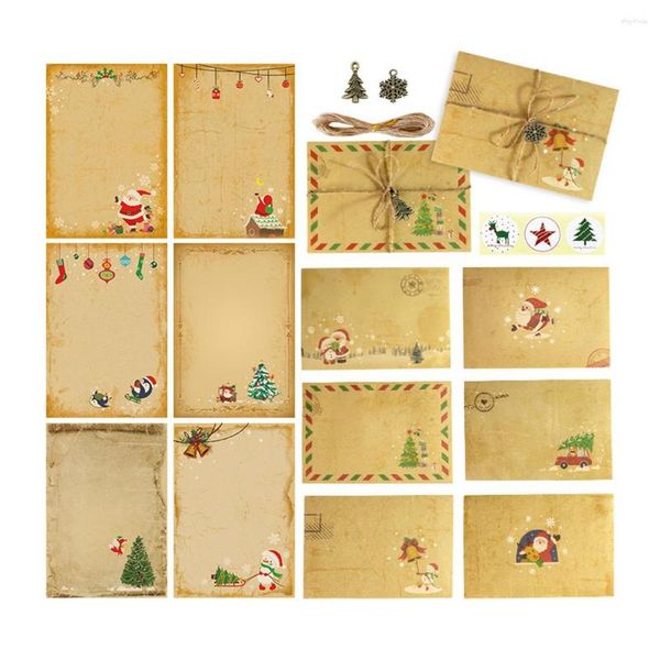 Emballage cadeau Noël Enveloppe Vacances Noël Papier à écrire Carte Autocollant Corde