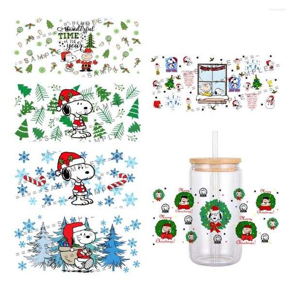 Cadeau cadeau Noël Japon Dessin animé Chien Modèle UV DTF Transfert Autocollant Transferts imperméables Décalcomanies pour autocollants de tasse en verre de 16 oz