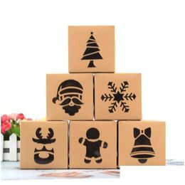 Geschenkwikkel Kerstmis Kraft Paper Cookie Boxes Candy Box Tassen Voedselverpakking Partij Kinderen Nieuwjaar 10x10x6.3cm LX4426 Drop Delivery Home Dhxst