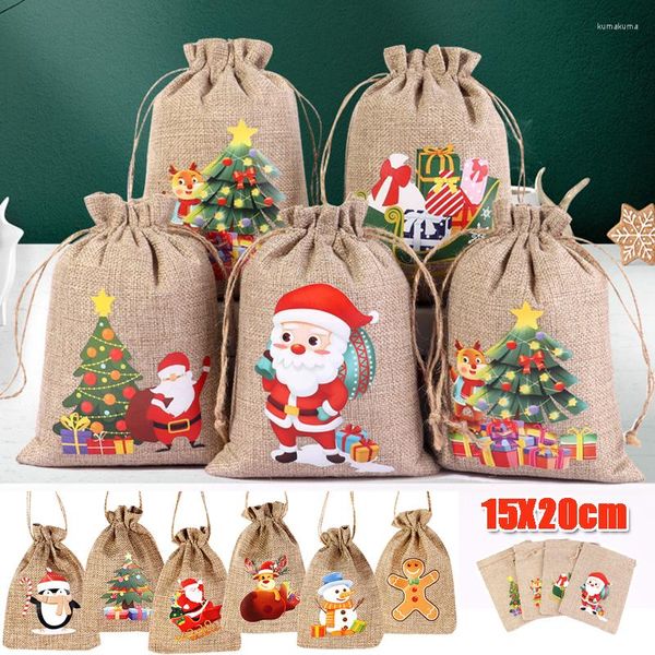 Emballage cadeau Sac d'emballage de linge de Noël Père Noël Elk Imprimer Cordon Cookie Candy Pochette pour Noël Année Cadeaux de fête Stockage