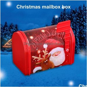 Geschenkverpakking Kerstbrievenbus Snoepopslag Blikdoos Mooi Kerstmis Metaal Kinderkoffer Boom Hangende ornamenten Navidad Woondecoratie Dro Dhb6M