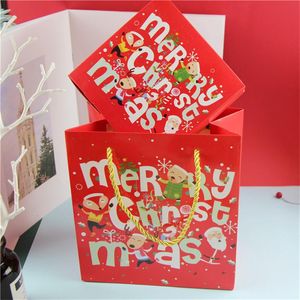 Geschenkwikkel Kerstverpakking papier Candy Dragee Boxes Deer Tree Chocolate Bag met handgrepen Noel Jaar 2023 Feestcadeaus