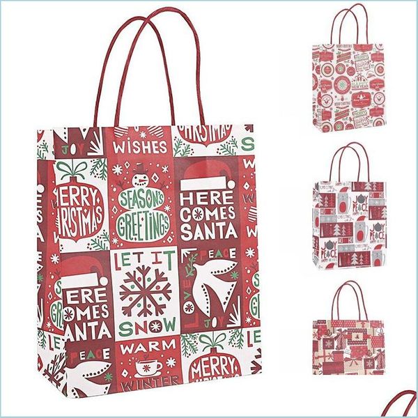 Emballage Cadeau Papier De Noël Sacs Cadeaux Sac Kraft Rouge Fête Nouvel An Décorations De Vacances Wrap Drop Delivery Maison Jardin Fournitures De Fête Dhd81