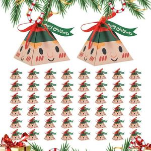 Emballage cadeau Sacs de cône sucré de Noël 50pcs Sac de bonbons en papier portable Sac de friandises Triangle Boîtes d'arbre pour enfants Fournitures de fête