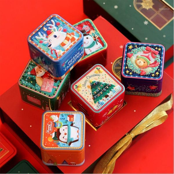 Emballage cadeau Noël Relief tridimensionnel Petite boîte carrée Thé Candy Nougat Cuisson Emballage Tin