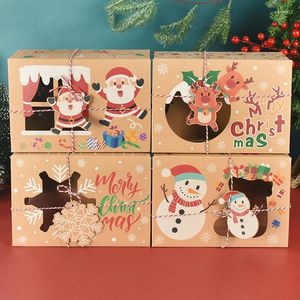 Cadeauverpakking Kerstvenster Kraftpapier Doos Vrolijke Geschenken Verpakking Koekjesdozen Kerstman Sneeuwpop Kerst Jaar Decor