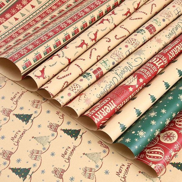 Envoltura de regalo Envoltura de Navidad Rollo de papel artesanal DIY Año Favores Fiesta Presente Decoración Hecho a mano