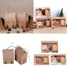 Geschenkwikkel Kerstjaar Decoraties Candyboxen Zakken Mini Huisvorm Kraft Paper Box Decor voor Home Noel Navidad