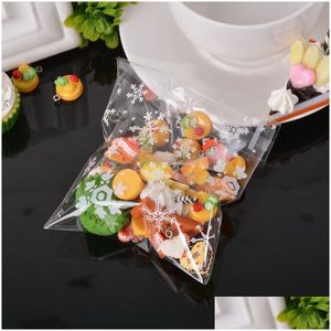 Cadeauverpakking Doorzichtige kerstsneeuwvlok Koekjeszak Plastic cellofaan Zelfklevende afdichting Bakkerijcadeau Cellozakken 10X10Cm Twee maten Drop Deli Dhk1H