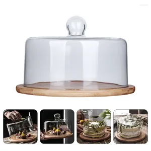 Envoltura de regalo Cloche de cúpula de vidrio transparente con base de madera Mango Tay Bell Jar Cake Display Case Tabletop Centerpiece para postre Queso