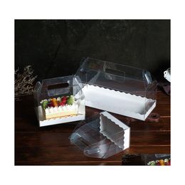 Envoltura de regalo Caja de pastel transparente para mascotas con asa Paquete de rollo suizo de queso Cajas de postre de fiesta para hornear portátiles Entrega de gota Hogar Jardín Fes Dhbhz