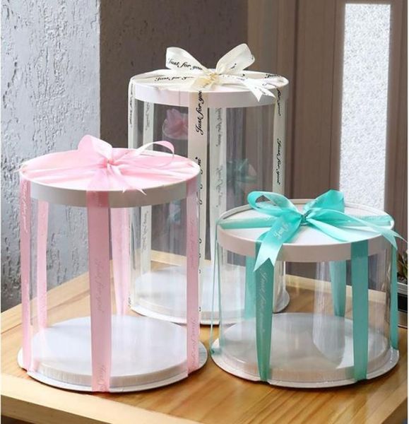 Regalos Wrap Clear Round Cake Box Diy Diy Postre Flor Regalos Empaca sin cinta para la fiesta de cumpleaños de la boda de Navidad9092525