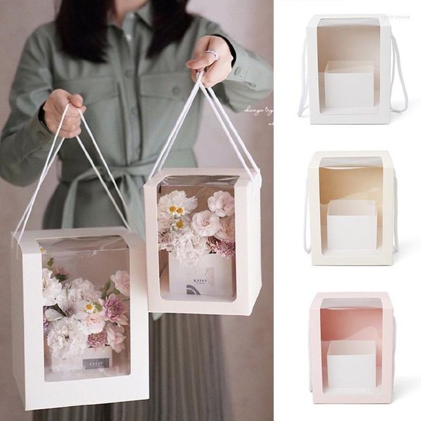 Boîte de papier d'emballage de fleur de fenêtre claire d'emballage de cadeau avec le mariage transparent de forme carrée de poignée