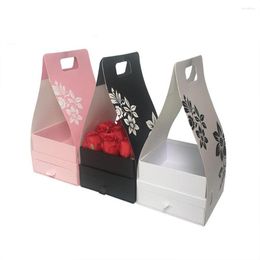 Emballage cadeau dédouanement fleuriste emballage fleurs boîte tétragonale inclure tiroir sacs en papier poignée fête de mariage saint valentin