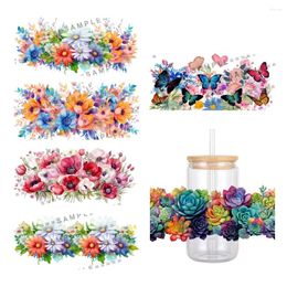 Enveloppe cadeau coloré des fleurs de rose Colortives de tournesols motif UV DTF Transfert Autocollant Transferts imperméables décalcomanies pour les autocollants de tasse en verre de 16 oz