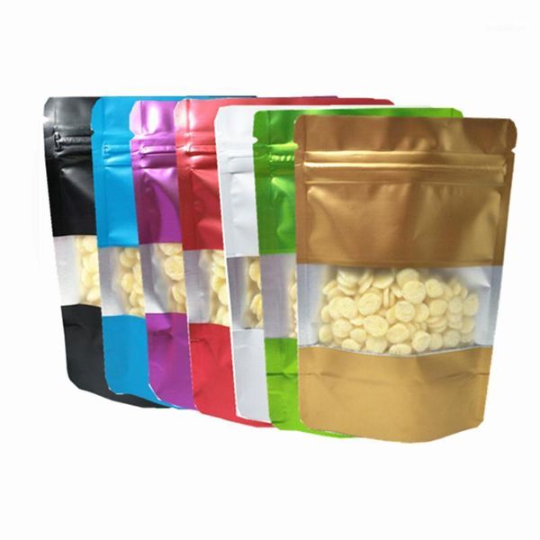Papel de regalo Colorido Stand Up Mylar Bag Almacenamiento de café Ventana transparente Snack Paquete de papel de aluminio Cremallera 10x15cm1