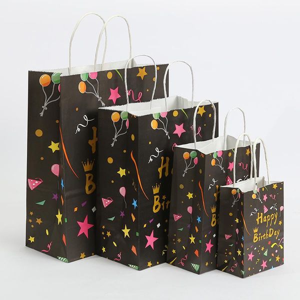 Bolsa de papel de regalo de colores, bolsa de feliz cumpleaños, bolsa pequeña de moda para manualidades, bolsas de regalos sorpresa para niños con estrella de dibujos animados con asa
