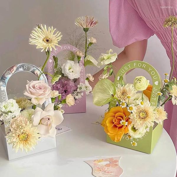Papel de regalo contratado solo para ti Papel de regalo hueco Caja portátil Arreglo floral Ramo de rosas Alfabeto inglés Cajas de cartón
