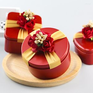 Cadeau cadeau boîte de bonbons créative ronde carrée romantique fleur ruban fer petites faveurs de mariage présent pour les invités emballage