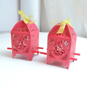 Cadeau cadeau Creative Design Classique Chinois Rouge Double Bonheur Laser Coupé Personnalisé Faveur De Mariage Boîte De Bonbons