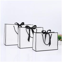 Cadeau cadeau design créatif grand sac en papier kraft blanc avec bordure noire avec poignée de mariage faveur bowknot lx01480 livraison directe hom dhnpu