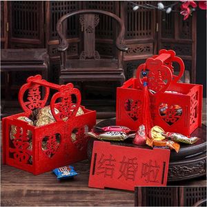 Emballage Cadeau Design Créatif Bois Chinois Double Bonheur Boîtes De Bonbons Boîte À Sucre Rouge Classique Avec Gland Lx1419 Dr Dhfhb