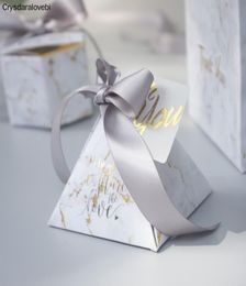 Emballage cadeau créatif Gris Marble Pyramide Boîte de bonbons pour la fête Boîtes de papier de douche de bébé Packagewedding Favors Thank2266924