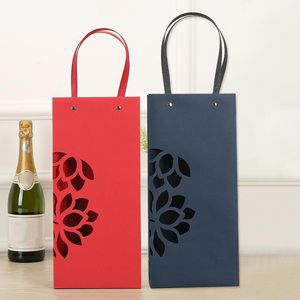 Geschenkwikkeling Creative Hollow-Out Portable Red Wine Box Backing Bag met handvat enkele fles vouwen Champagne Carrier-pakket Bagsgift