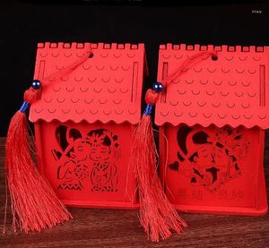 Enveloppe cadeau créativité conception de maison bois chinois double bonheur mariage favori des boîtes de bonbons