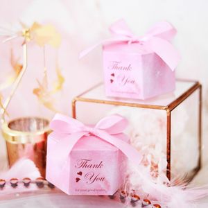 Geschenkwikkeling Creatieve roze zeshoek Wedding Gefoort Candy Box Diy Paper Baby Shower Chocolates Sweet Gifts Bags Supplies1