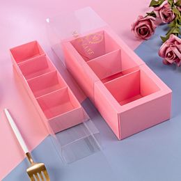 Geschenkwikkeling Creative Pink Macaron Cookies Cake Box met transparant raam Wedding Favor Birthday Party Dessert Chocolate Wikkel Case