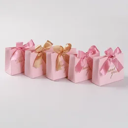 Cadeauverpakking Creatieve trouwbedankjes Dozen voor snoep Mini Roze tas Box Feest Babyshower Papier Chocoladelint Pakket Sac Cadeau