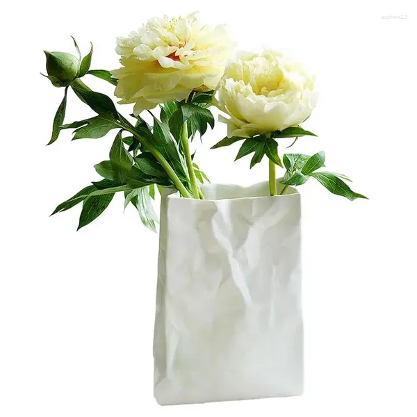 Enveloppe cadeau Crinking Paper Sac Vase Blanc Floral Céramique Fleur Fleur Square Unique Square Mini Storage Kraft pour la décoration intérieure