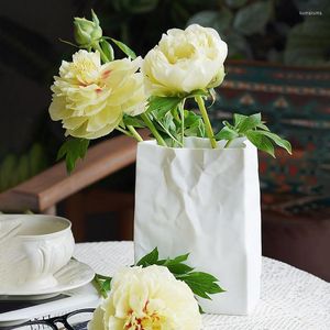 Emballage cadeau papier froissé Vase sac fleur blanche en céramique pour la décoration intérieure sacs de rangement lavables de table emballage