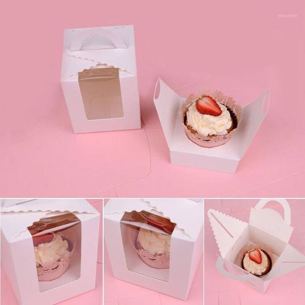Emballage cadeau Cupcake Box Cake Emballage avec poignée Single Boxes Case 5pcs