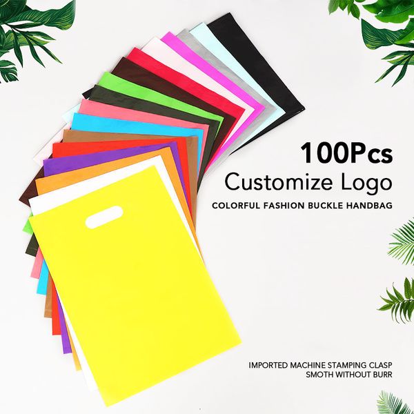 Papel de regalo Bolsa de publicidad personalizada Bolsa de compras de plástico portátil Impresión de un color en el lado Diseño libre 100pcs / lot 230713