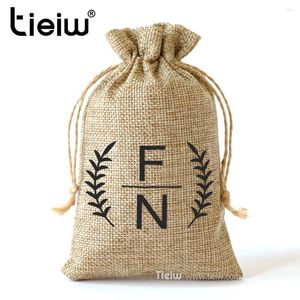 Bolsas de favor de la arpillera personalizada de regalos con cordero para favores de boda y fiestas Saco de lino natural personalizado Café Café de bricolaje DIY