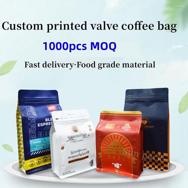 Papel de regalo Papel de aluminio resellable con impresión digital personalizada Forrado 250g 500g Bolsa de embalaje de granos de café de fondo plano con válvula