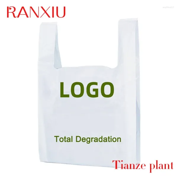 Envoltura de regalo Logotipo desechable personalizado Impresión HDPE Mango Camiseta Comestibles Biodegradable Maicena Bolsa de plástico compostable utilizable