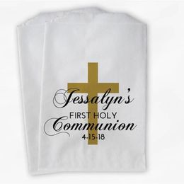 Emballage cadeau personnalisé sacs de faveur de première Communion - baptême personnalisé ou fête religieuse friandise en papier noir et or